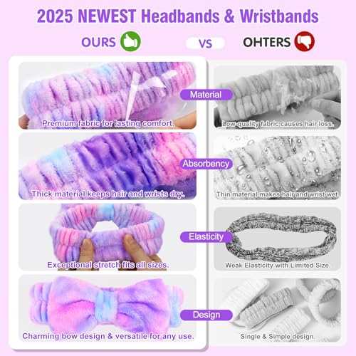 Spa Headband & Wristband Set - Soft Coral Fleece for Beauty Routine