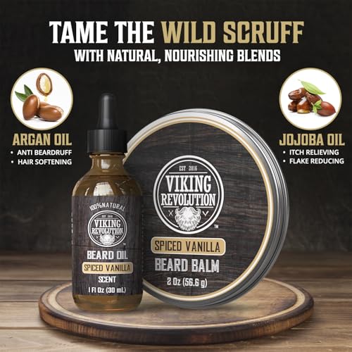 Viking Revolution Spiced Vanilla Beard Balm & Oil Bundle - 1.5oz Pack of 2 for Men