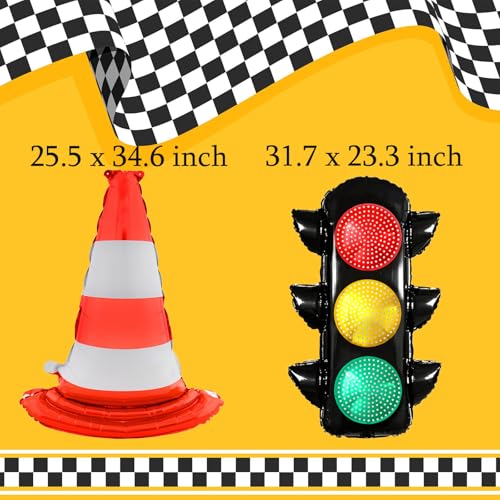 Race Car Birthday Party Decorations Set - 10 Foil Balloons & Traffic Cones