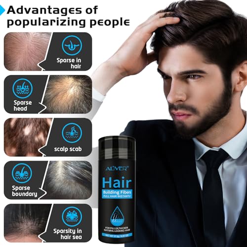 ALIVER Hair Building Fibers for Thinning Hair, Black, 27.5g with Applicator