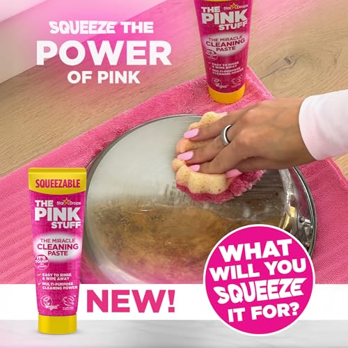 The Pink Stuff Squeezable Cleaning Paste with SQeeZY Scrubber Sponge - 300g Multi-Purpose Surface Cleaner