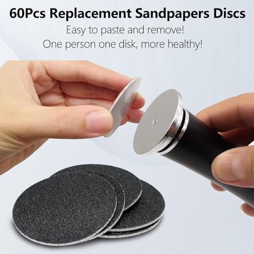 ZABOUL Fine 180 Grit Replaceable Sandpaper Discs for Electric Foot File, 60 Pack