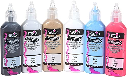Tulip Metallic Puff Paint 6-Pack - Nontoxic, Waterproof Craft Paint for Fabric