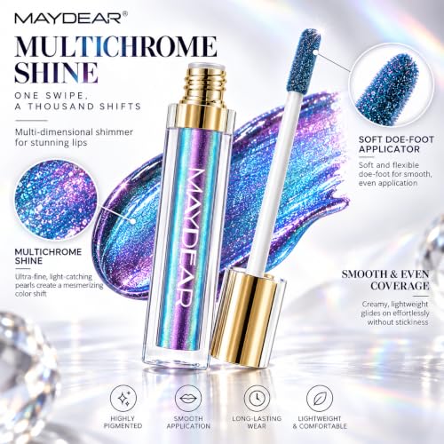 Maydear Chameleon Lipstick #4 - High Pigment Metallic Rainbow Lip Gloss