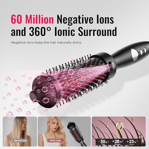 BrighterwithLena Deep Black 1.5 Inch Infrared Negative Ion Heated Round Brush