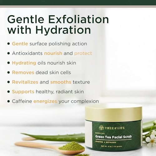 Tree of Life Green Tea Exfoliating Facial Scrub - Pore Clarifying Face Polish