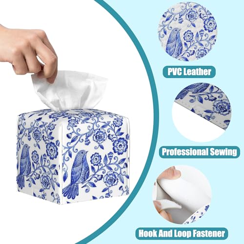 Watercolor Floral Leather Tissue Box Cover - Compact Design for Home & Office