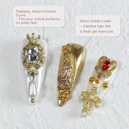 TENPAL Long Stiletto Press-On Nails with Baroque Pearl & Celestial Charms