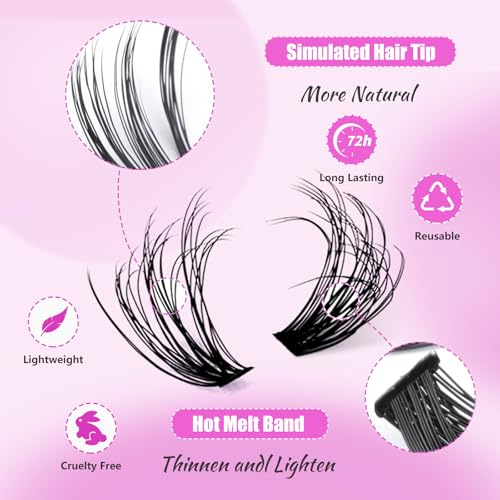 ALUDALASY 280pcs Fluffy Lash Clusters Kit with Waterproof Adhesive & Tweezers