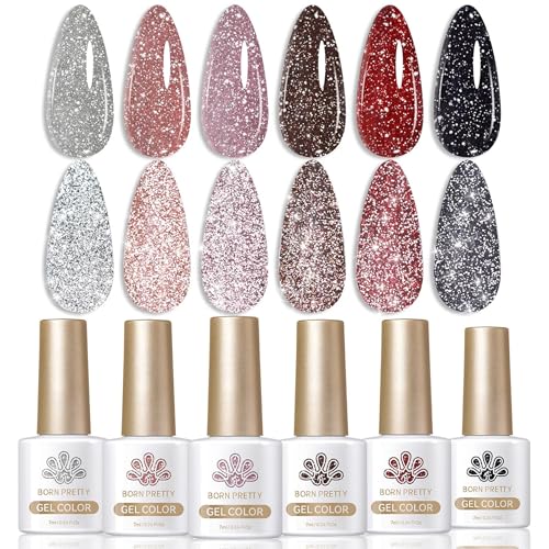 Born Pretty Reflective Glitter Gel Polish Set - 6 Sparkly Shades