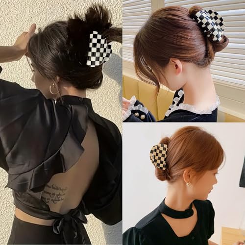 SINIDE Checkered Hair Claw Clips 4 Pack - Multicolor Acrylic Semicircle Barrettes for Women (Pattern C)