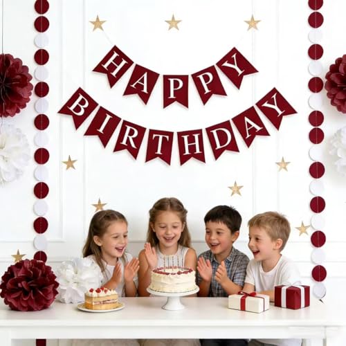 Burgundy Maroon Pom Poms & Streamers for Birthday Party Decor