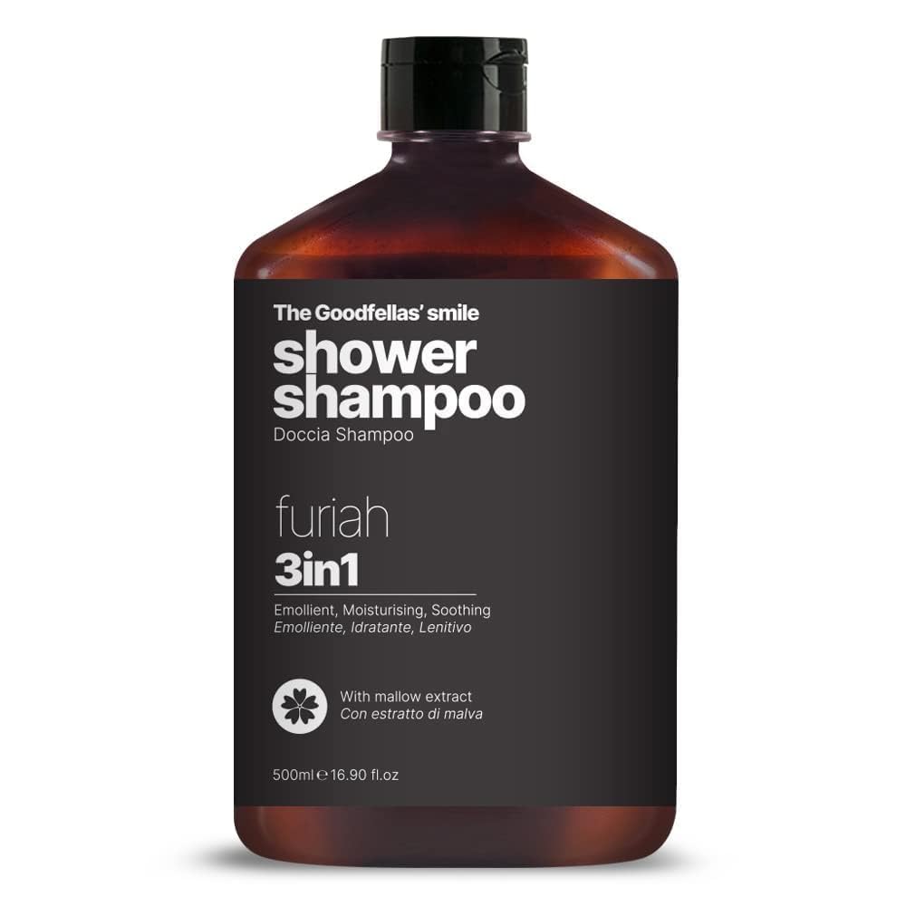 The Goodfellas' smile FURIAH 3-in-1 Shower Shampoo | Bold Leather & Wood Scent | Body Wash & Hair Cleanser for Men | Gently Cleanses, Hydrates & Refreshes | Made in Italy