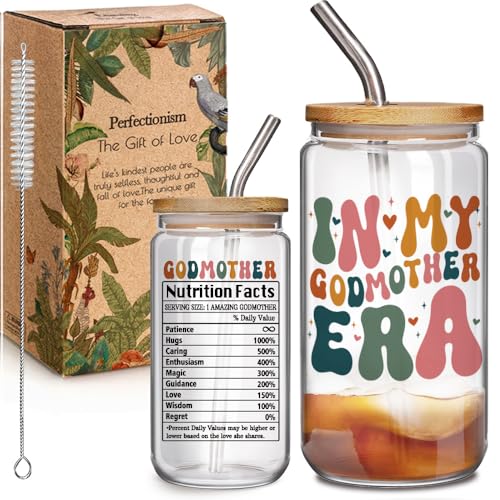 16oz Godmother Proposal Coffee Glass Cup with Lid & Straw