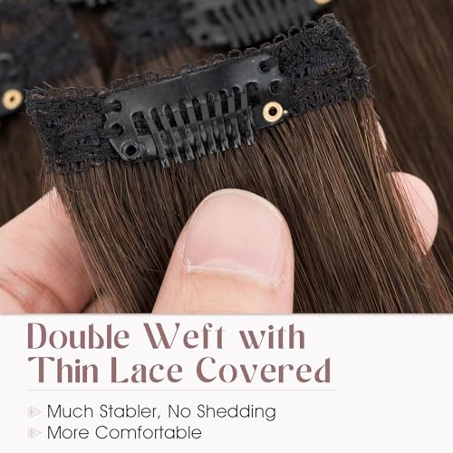 Elailite Dark Brown 10 Inch Short Clip-In Human Hair Extensions 6PCS, Natural Volume & Blends Well