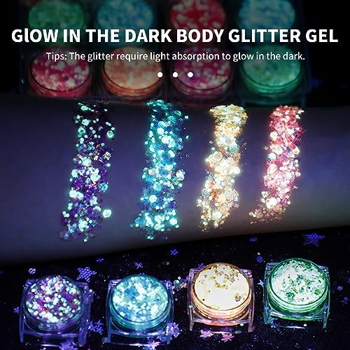 LATIBELL Glow in the Dark Body & Face Glitter Gel - 6 Colors