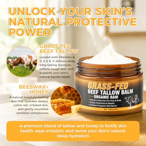 Organic Beef Tallow Balm with Honey & Beeswax - Moisturizer for Skin