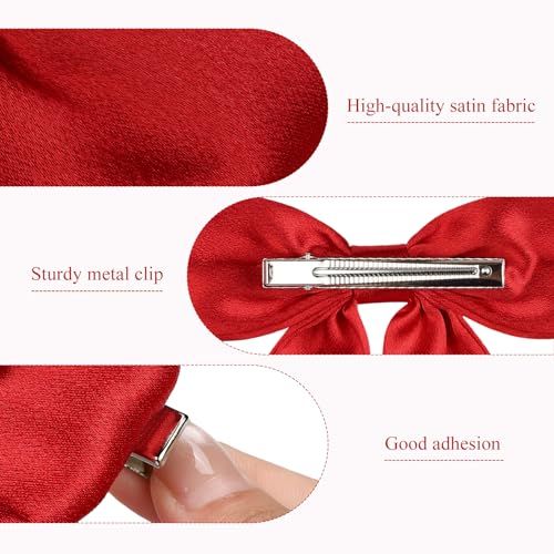 WantGor Satin Long Tail Bow Hair Clips for Women - Red