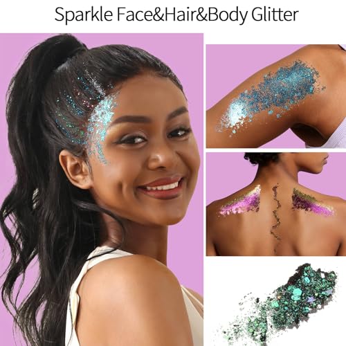 FANDAMEI 40 Colors Face Glitter, Face Paint Glitter Gel - Face Glitter for Women Girls, No Glue Needed, Multi-Purpose Glitter Makeup for Hair Face Body Halloween Rave Carnival