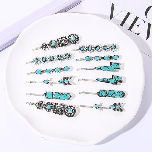 Western Turquoise Hair Pins Set of 12 - Boho Cowgirl Bobby Clips
