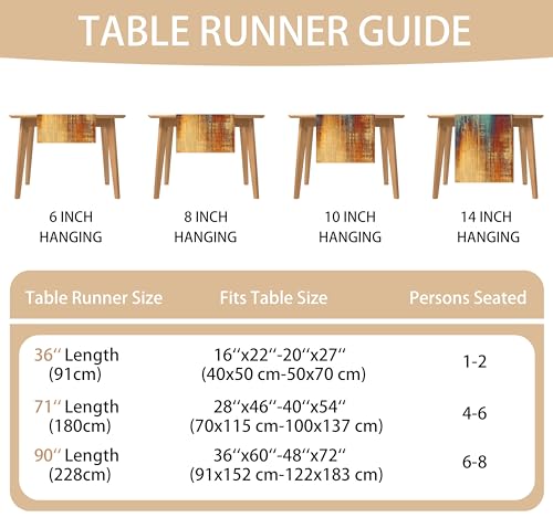 Burnt Orange and Blue Vintage Table Runner - 71in Polyester