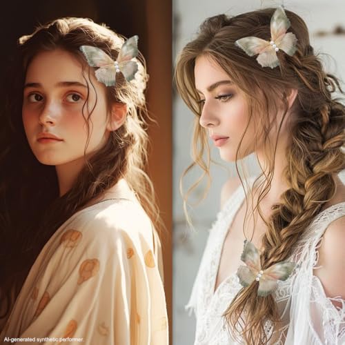 Boho Green Butterfly Hair Clips for Women - 2Pcs Vintage Barrettes