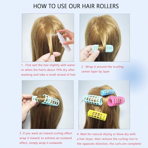 Blue 30Pcs Plastic Self Grip Hair Curlers Set with Mini Comb - No Heat Styling