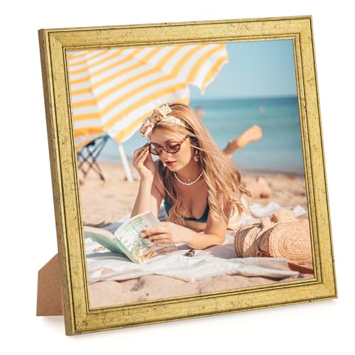 7x7 Inch Solid Wood Picture Frame - Gold Ornate Display