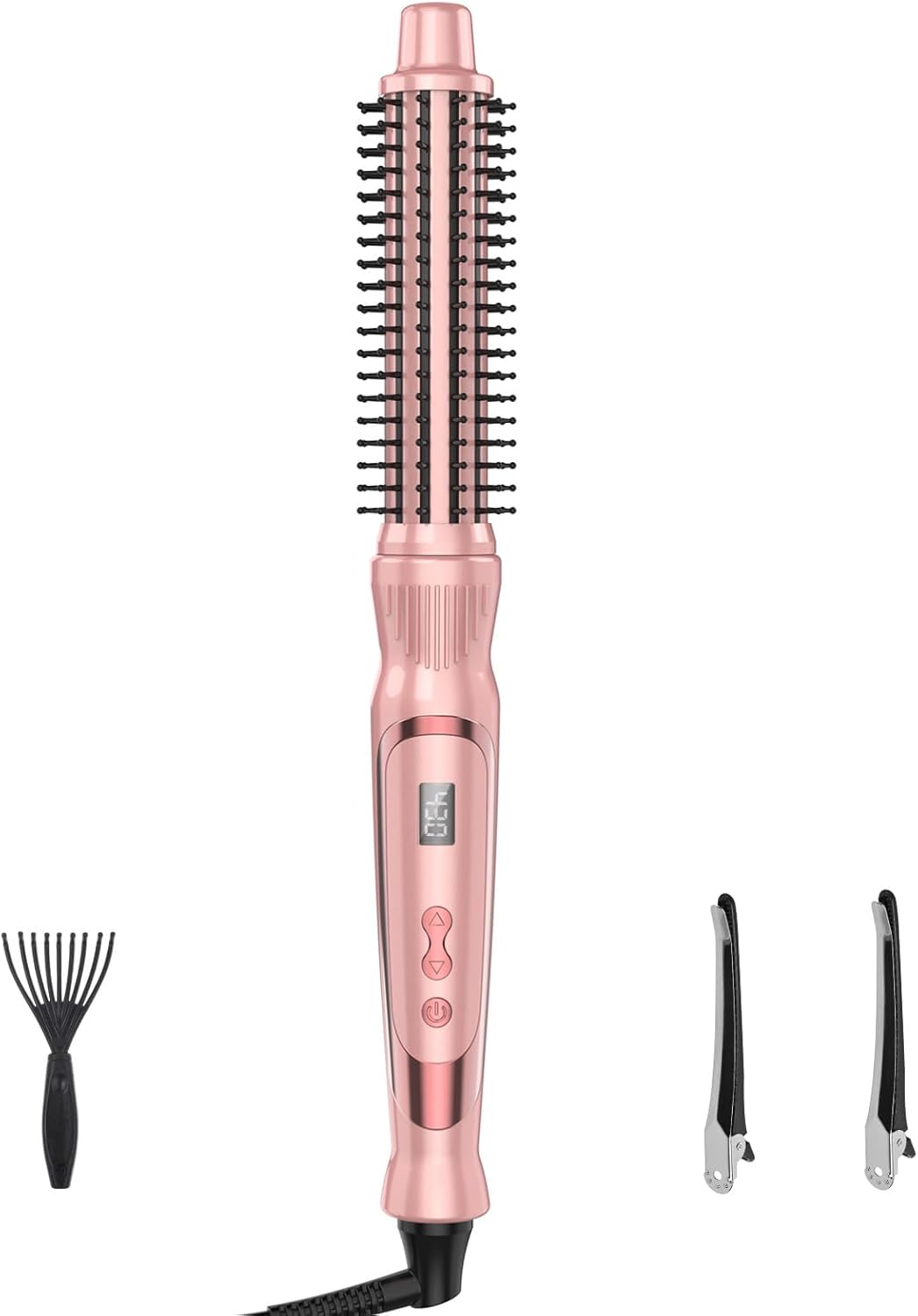 Heated Round Brush - 1 Inch Ceramic Tourmaline Curling Brush | Volumizing Ionic Hair Styler Tool (Pink)