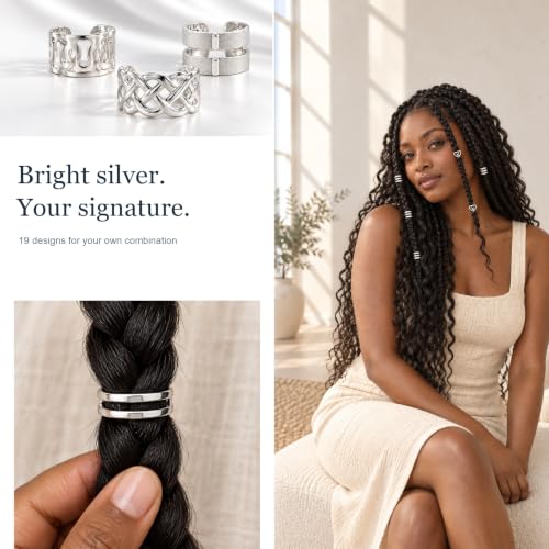Vaikby Silver Hair Jewelry Set for Braids & Locs, 103PCS Hair Cuffs & Rings