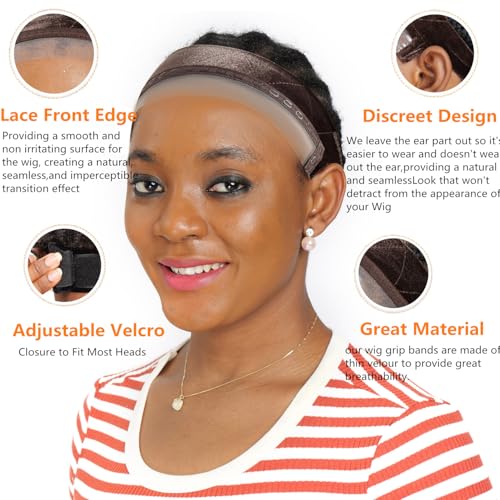 Brown Wig Grip Band for Women, Non-Slip Lace Headband with Silicone Strips, Adjustable Secure Wig Holder