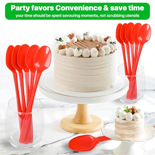 Heavy Duty Disposable Plastic Spoons - Long Handle for Ice Cream & Cocktails (96 Pack)