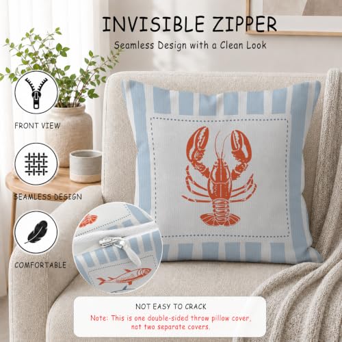 Coastal Beach Lobster Fish Pillow Cover 18x18 - Blue Marine Decor