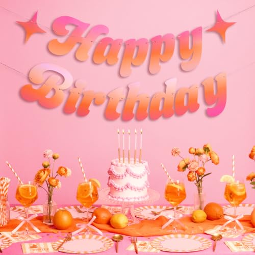 Happy Birthday Pink & Orange Banner - 39 Inch Kids Party Decor