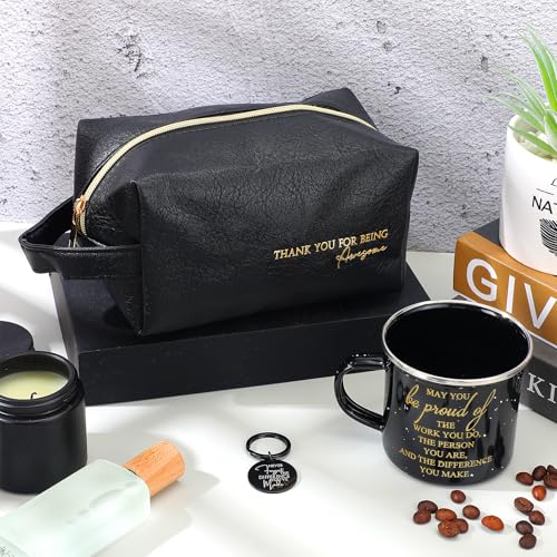 Thank You Gift Set for Men - Black 12 oz Mug, Toiletry Bag & Keychain