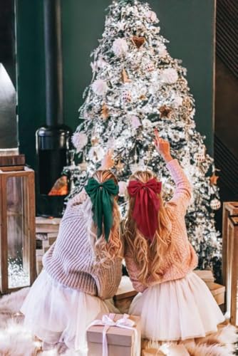 Christmas Hair Bows for Women - Red & Green Big Bow Clips, 2 Pack