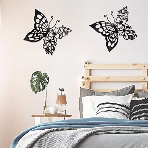 Metal Butterfly Wall Art - 2pcs Boho Floral Home Decor