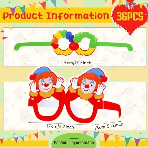 24 Pcs Circus Clown Glasses - Fun Party Favors for Birthdays