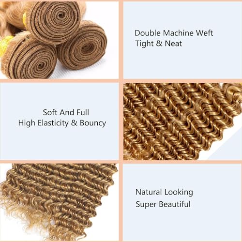 ZHAOXI WIG Honey Blonde Deep Wave Hair Bundles 14-18 Inch #27DP