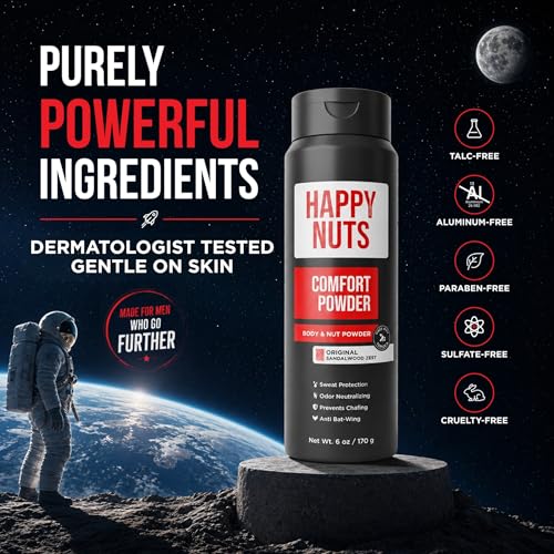 HAPPY NUTS Comfort Powder Deodorant for Men - Original, 6 oz