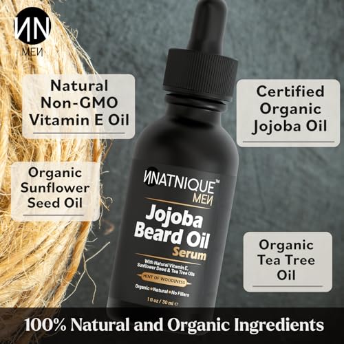 Natnique Organic Jojoba Beard Oil with Vitamin E & Tea Tree - 1 oz