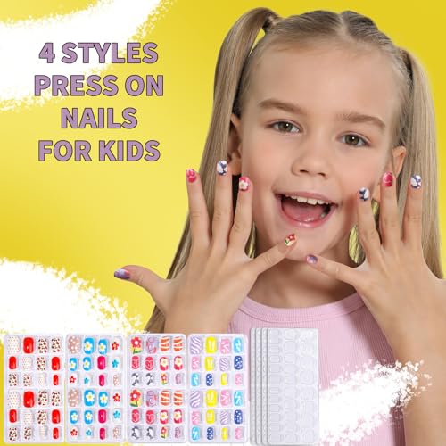 FANDAMEI Kids Nail Art Kit - Peelable Polish, Press-on Nails & Stickers