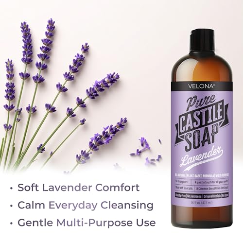 Velona 64 Fl Oz Pure Castile Soap with Lavender Essential Oil - Multi-Purpose Liquid Cleaner