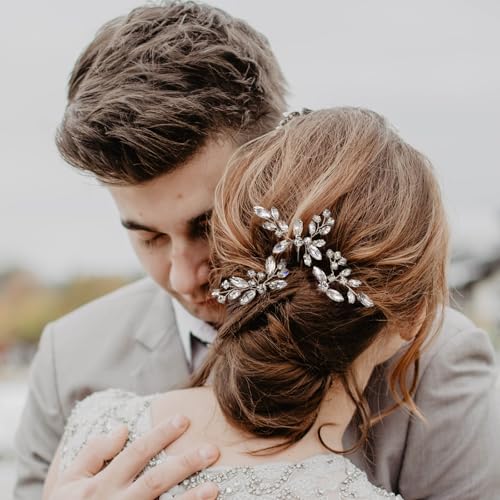 Waydress 6 Pcs Bridal Hair Clips - Crystal Rhinestone Floral Pins