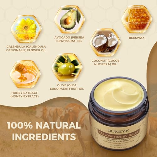 OUKEYA Enhanced Moisturising Beef Tallow Balm with Honey & Coconut Oil - 50g for Extreme Cold