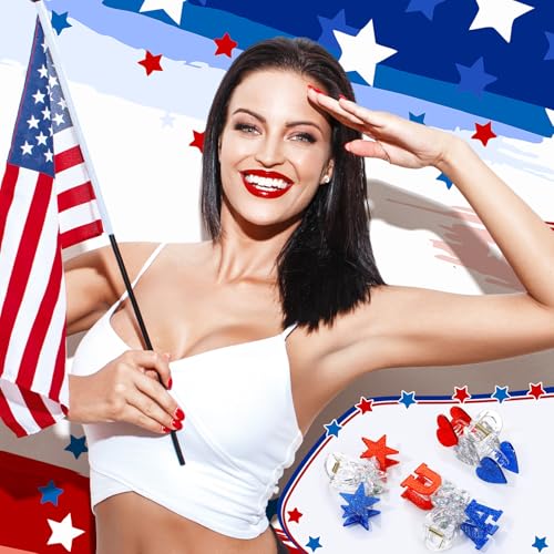 Patriotic Hair Claw Clips Set - 3 Glittery Red White Blue Hair Accessories for Independence Day
