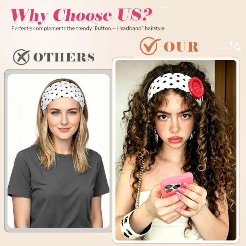 6 Pack Polka Dot Headbands for Women - Y2K Button Hairbands