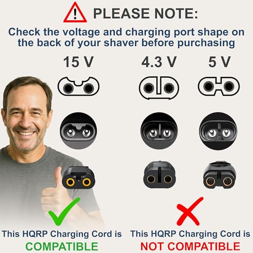 HQRP Replacement AC Power Cord & Cleaning Brush for Philips Norelco Shavers 5100-9700 Series