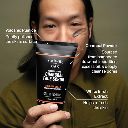 Barrel & Oak Charcoal Face Scrub for Men - Deep Exfoliating 5 oz