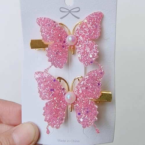 YYKITCHEN 10-Piece Glitter Pink Butterfly Hair Clips Set - Sparkly Hair Accessories for Women & Girls, Trendy Spring Party & Daily Use, Gift Box Included (A)